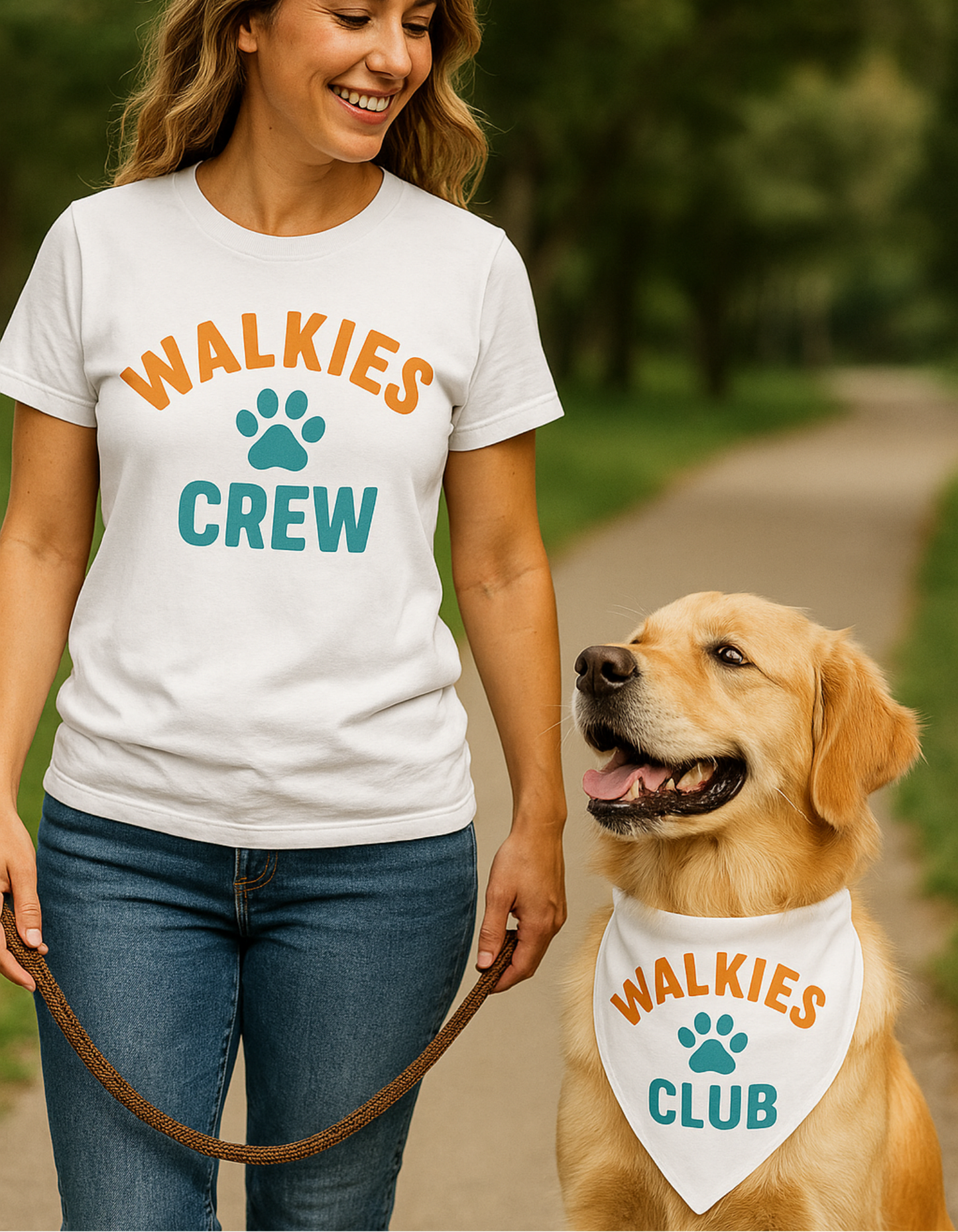 Walkies Duo Set – Matching Tee + Dog Bandana for Dog Moms 🐾