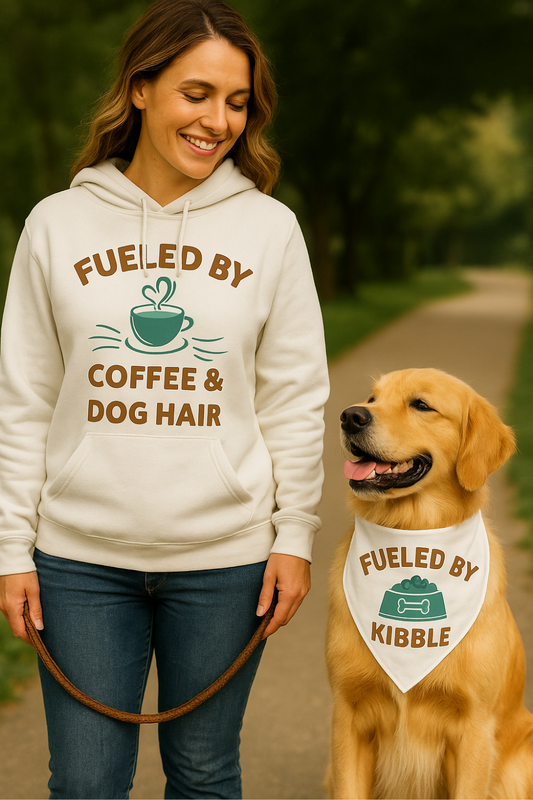 Coffee & Kibble Duo Set – Matching Hoodie + Dog Bandana for Dog Moms ☕🐾