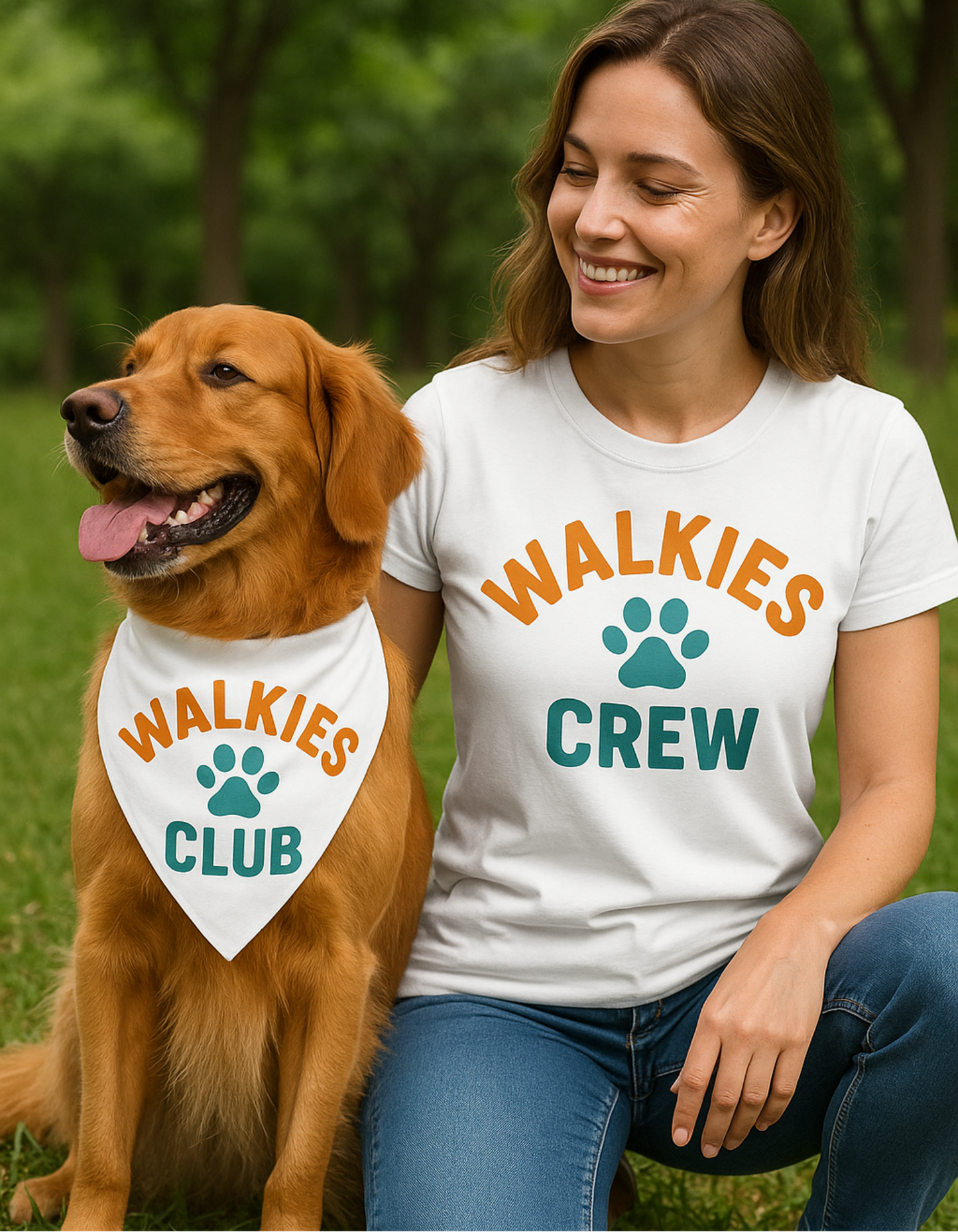 Walkies Duo Set – Matching Tee + Dog Bandana for Dog Moms 🐾
